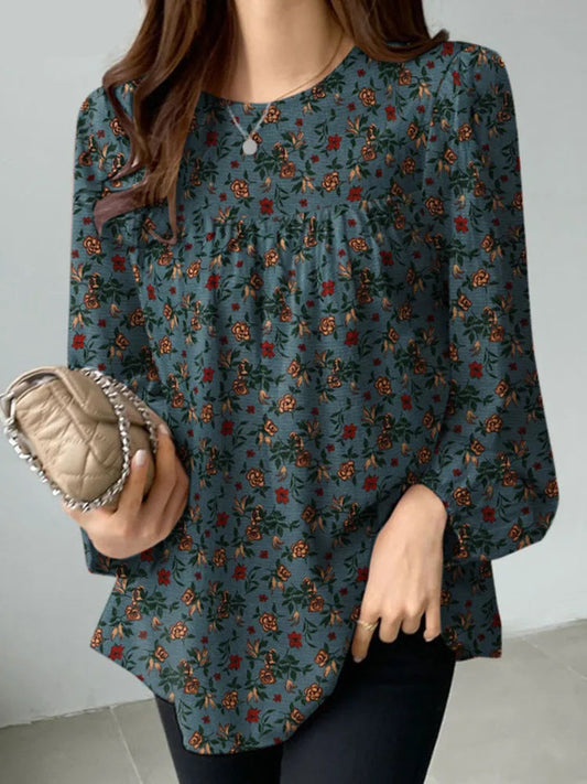 Floral Cotton Blouse – Bohemian Long Sleeve O-Neck Casual Shirt