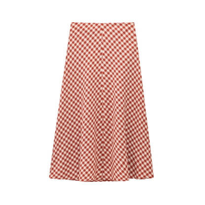 Women’s Summer Plaid Two-Piece Set – Strapless Button Crop Top & A-Line Skirt