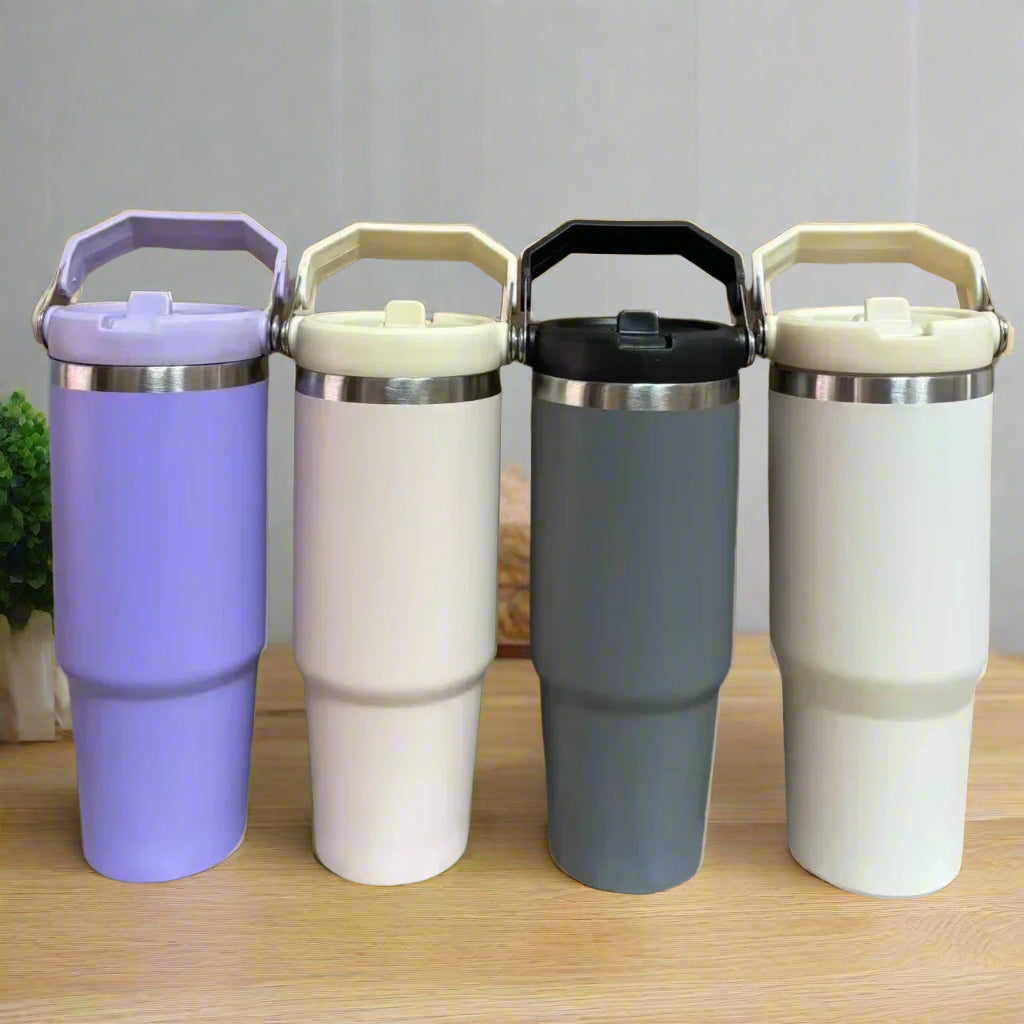 30oz Stainless Steel Vacuum Flask with Straw – Keeps Drinks Hot or Cold for Hours