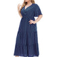 Plus Size Polka Dot V-Neck Boho Maxi Dress