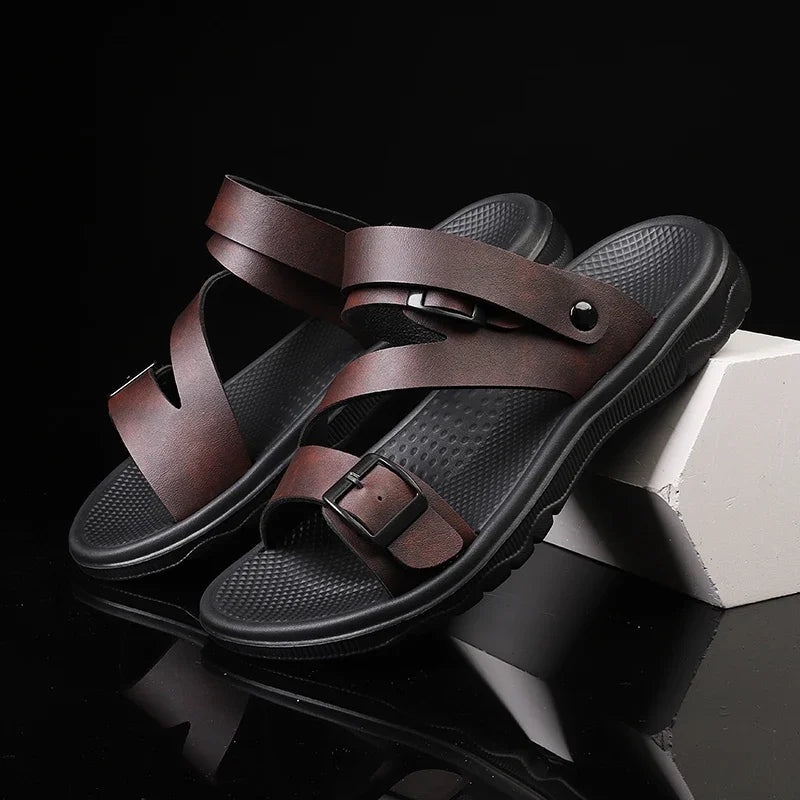 Men’s Summer PU Leather Sandals – Casual Non-Slip Gladiator Shoes