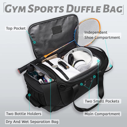 Men's Waterproof Gym Duffel Bag –  Bag with Shoe Compartment, Wet/Dry Separation