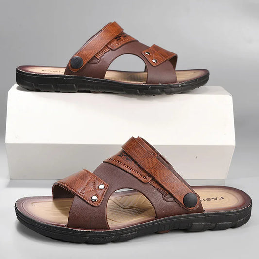 Men’s Summer Slip-On Sandals – Non-Slip Open-Toe Casual Beach Slippers