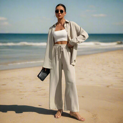 Women's 2-Piece Outfit – Lapel Shirt and Wide-Leg Trousers in a Modern Relaxed Fit