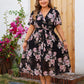 Plus Size Boho Floral Butterfly Sleeve Belted Dress