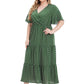 Plus Size Polka Dot V-Neck Boho Maxi Dress