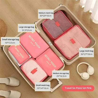6 Pcs Travel Storage Bag Set – Waterproof, Large,  Eco-Friendly Luggage Organisers
