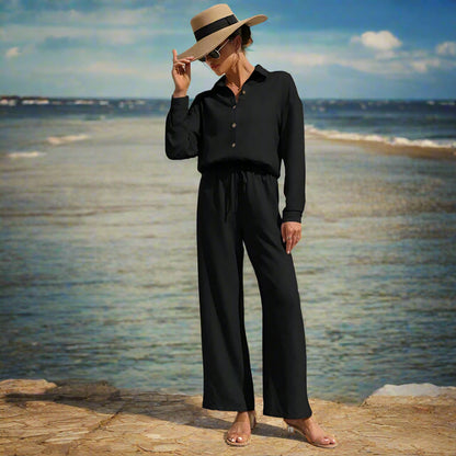 Women's 2-Piece Outfit – Lapel Shirt and Wide-Leg Trousers in a Modern Relaxed Fit