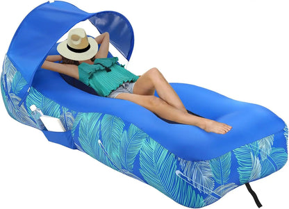 Inflatable Lounger Beach Chair with Sun-Shade – Waterproof Blow-Up Hammock for Outdoor Adventures Dealprice.co.uk
