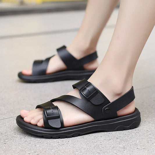Men’s Summer PU Leather Sandals – Casual Non-Slip Gladiator Shoes