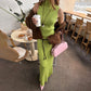 Elegant Knitted Two-Piece Set – Sleeveless Turtleneck Vest & High Waist Skirt