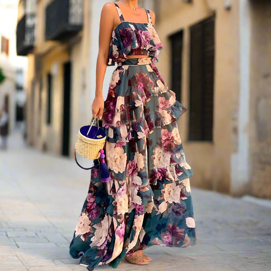 Women’s 2-Piece Set – Halter Top & Cake Skirt - Summer Beach Holiday Style