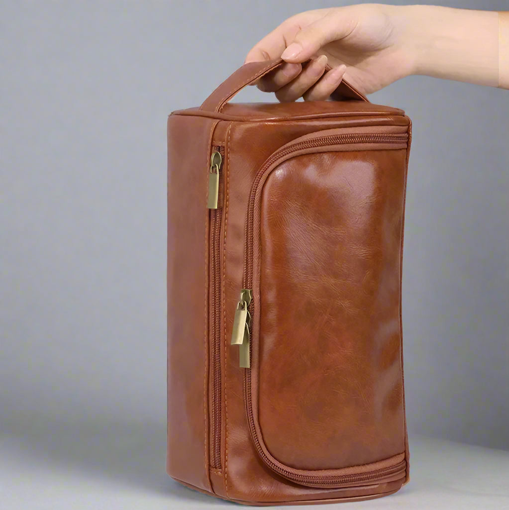 Leather Toiletry Bag Hanging Travel Dopp Kit, Water-Resistant Cosmetic Organizer