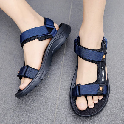 Men’s Summer Outdoor Sandals – Classic PU Beach Shoes with Hook & Loop Closure