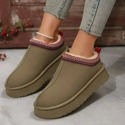 Women's Tazz-Style Platform Slippers – Faux Suede Fur-Lined Winter Slip-On Boots