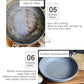 Stone-coated frying pan with text on cleaning and design features.