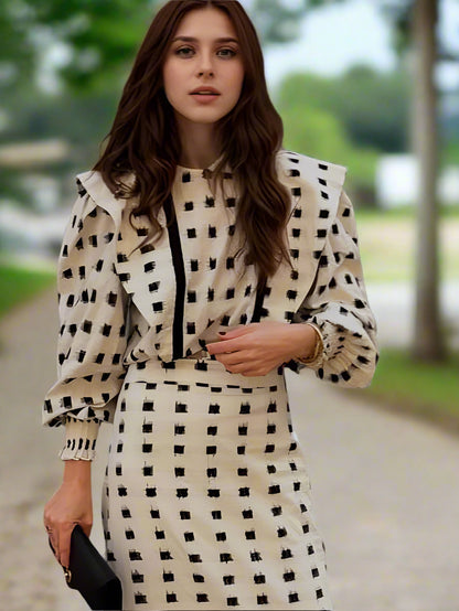 Chic Contrast Square Collar Maxi Skirt Set – Elegant Two-Piece Holiday Outfit