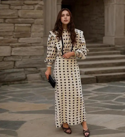 Chic Contrast Square Collar Maxi Skirt Set – Elegant Two-Piece Holiday Outfit