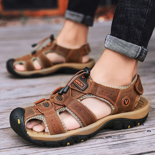 Men’s Leather Gladiator Sandals – Casual Outdoor Summer Beach Shoes