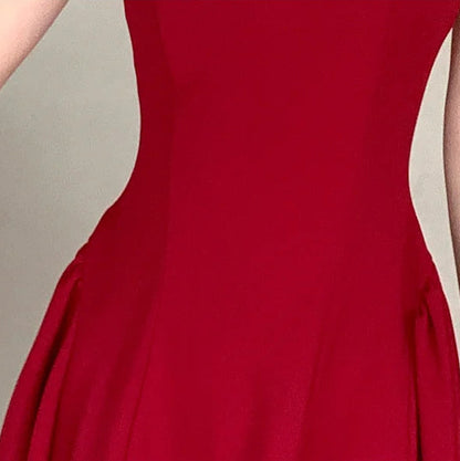 Women's A-Line Midi Dress – Vintage Square Collar, Sleeveless Party Dress