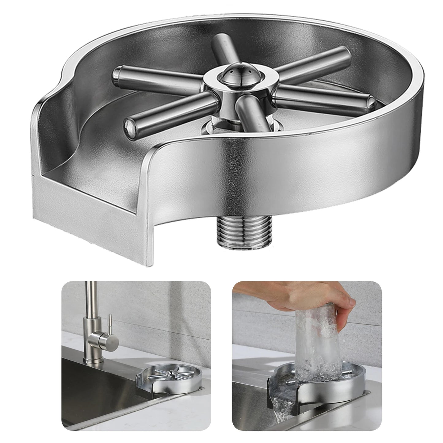 Glass Rinser for Kitchen Sink – Stainless Steel Bottle & Cup Washer Attachment