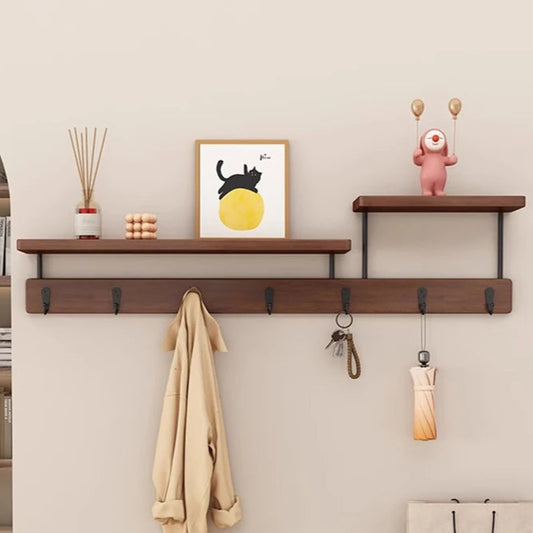 Solid Wood Wall-Mounted Coat Rack with Shelf – No Drill Entryway Storage