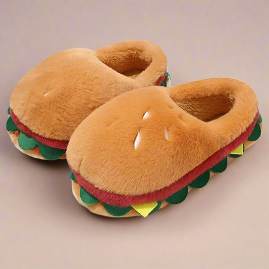 Hamburger Plush Winter Slippers – Cozy Indoor Comfort with a Playful Twist