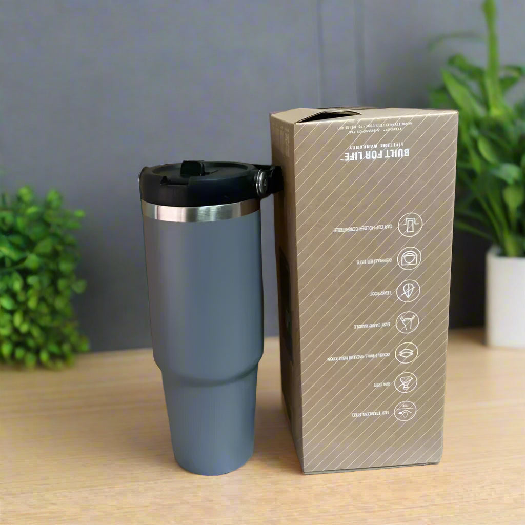 30oz Stainless Steel Vacuum Flask with Straw – Keeps Drinks Hot or Cold for Hours
