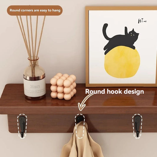 Solid Wood Wall-Mounted Coat Rack with Shelf – No Drill Entryway Storage