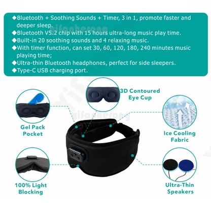 Bluetooth Sleep Mask and Headphones with Timer - Eye Mask with Headphones