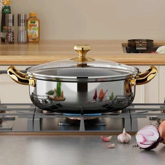 Multi-Layer 410 Stainless Steel Frying Pan with Lid – Fast Heat, All-Hob Ready
